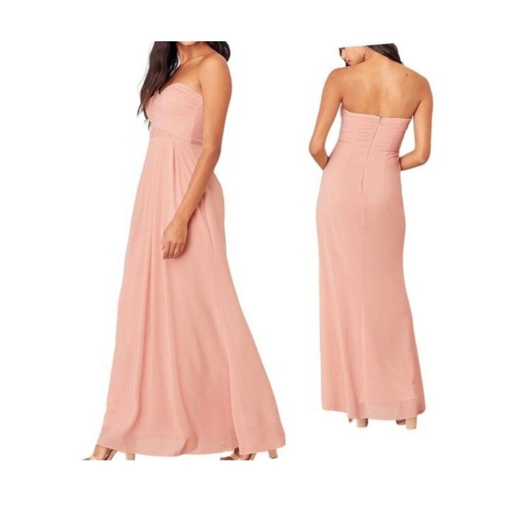 NWT Lulu’s Maxi Dress XS With All My Heart Blush Pleated Strapless Pink Salmon